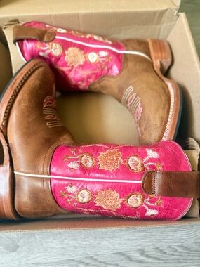 Tony Hawk Brown & Pink Embroidered Kids Western Boots